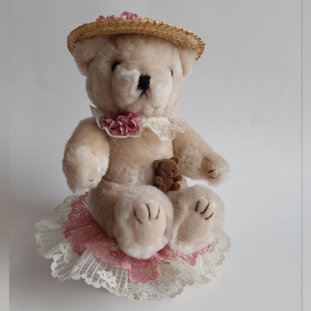 Vintage plush Teddy Bear musical rotating plays beautiful music Cottagecore